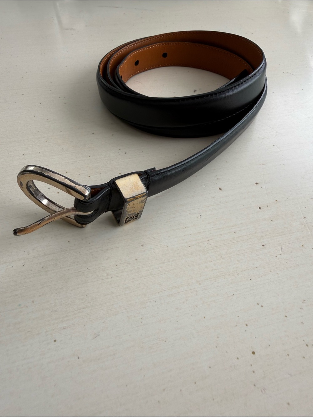 Black Leather Belt with Gold Buckle
